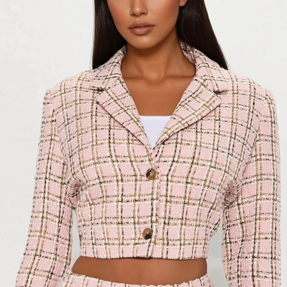 Plaid Pink Cropped Jacket